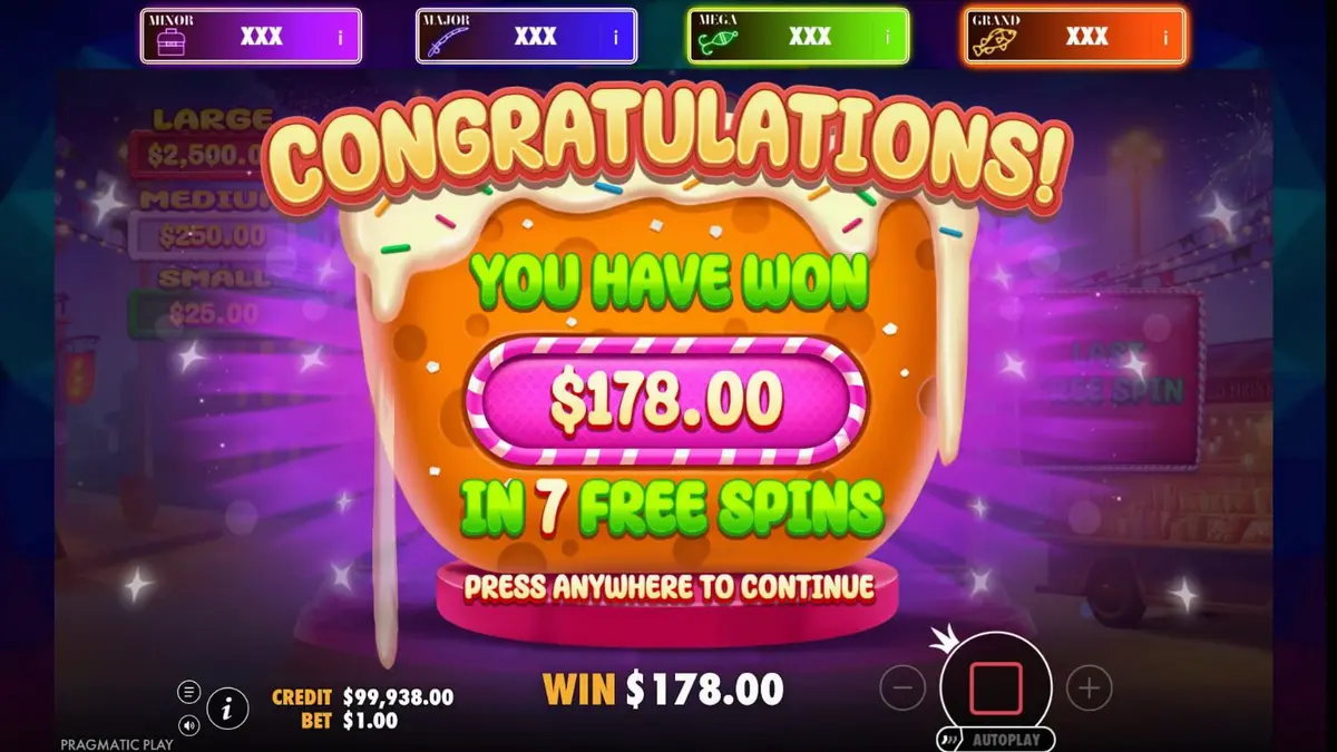 Interface vibrante e colorida do jogo de slot Candy Pop com doces e guloseimas.